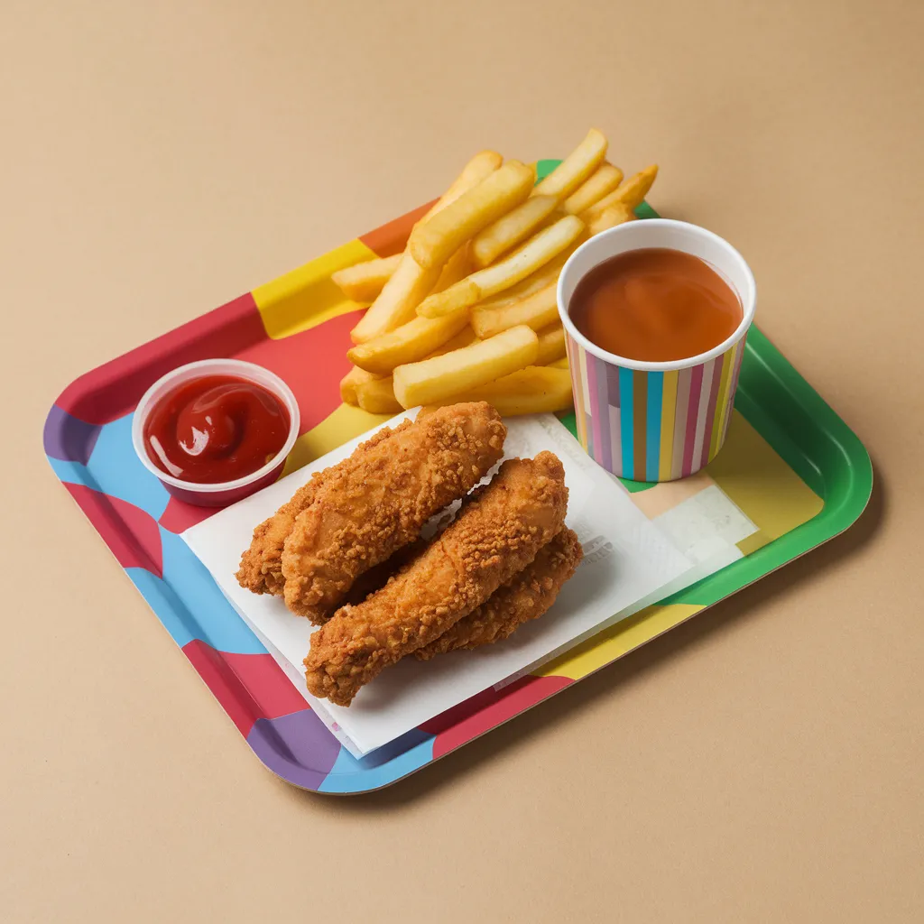 Kids Menu 8 Fried chicken, fries & drink.