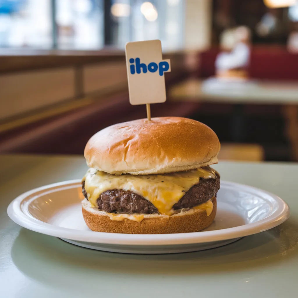 IHOP Jr. Cheeseburger from kids eat free menu served on a soft bun