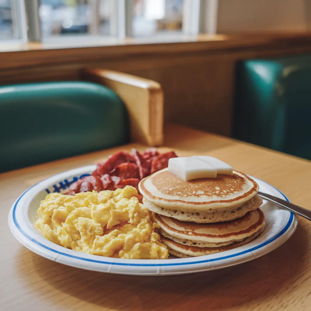 IHOP mini pancake combo with eggs and breakfast meat for kids