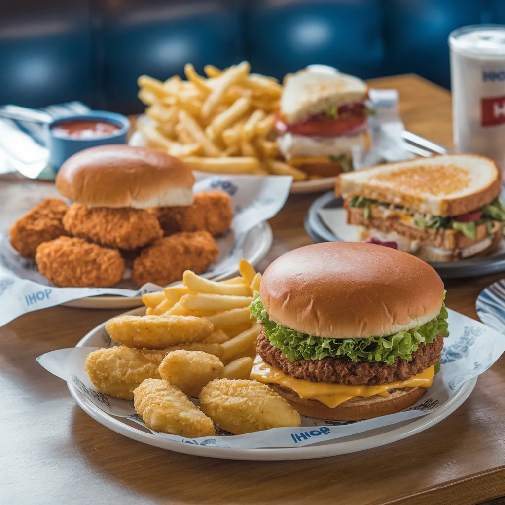 Kids Menu 18 IHOP kids lunch menu with burger, chicken nuggets, and fries